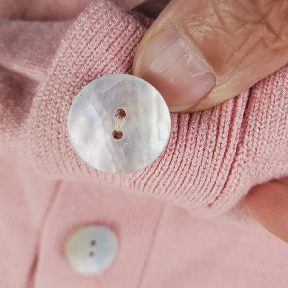 Vintage Orvis Cardigan Women Medium Pink Knit Sweater Sailor Flap Collar Minimal - Picture 6 of 16